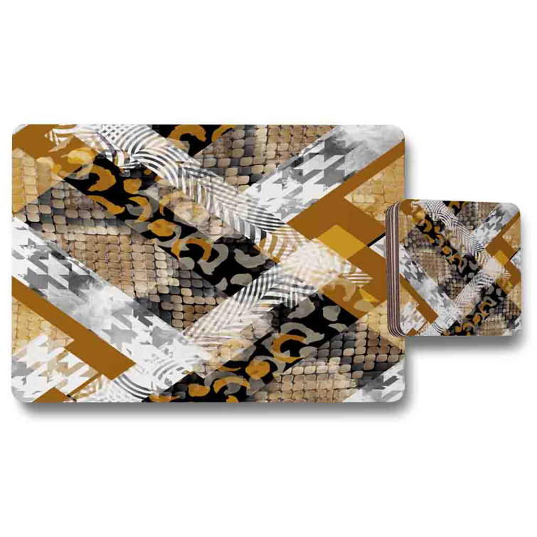 Ebern Designs Gold/Black/Grey Placemat And Coaster Set Wayfair.co.uk